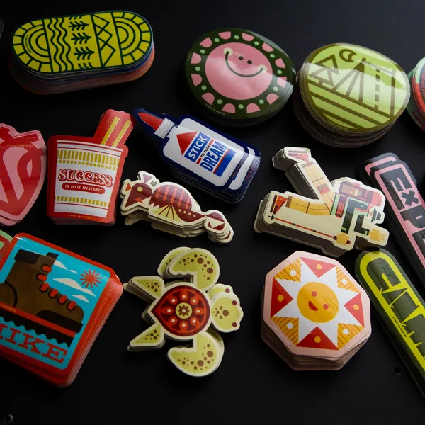 Colorful sticker flat-lay